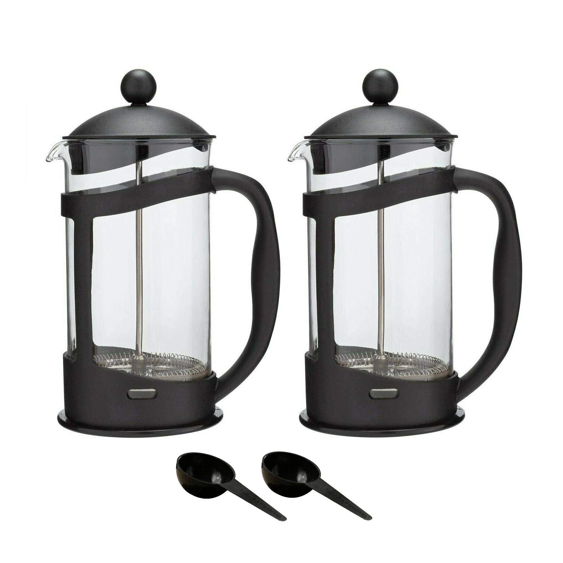 1 Litre Black Plastic Cafetiere French Press Pot (Makes 8 Cups) - Set of 2