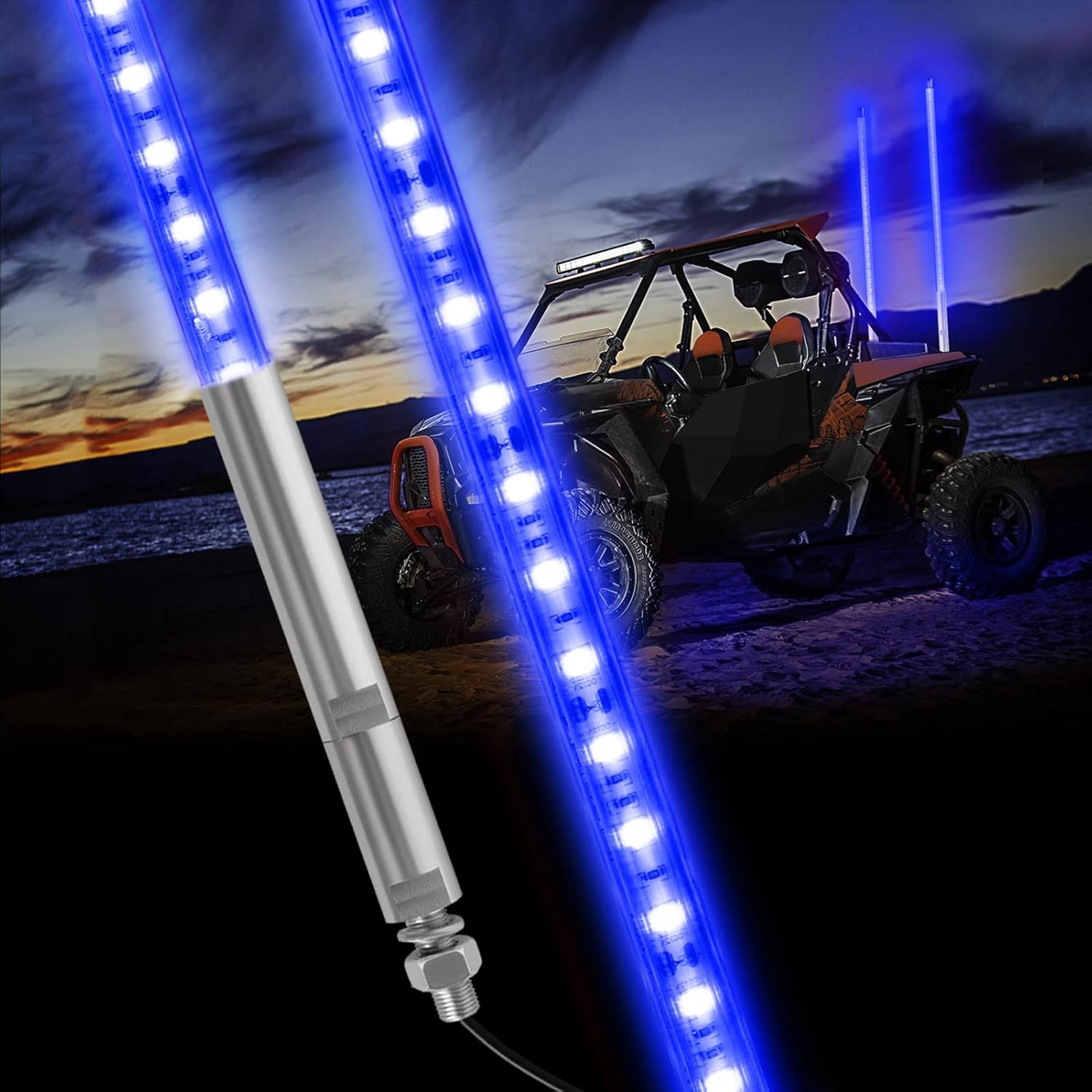 4FT LED Whip Light, DING.PAI 1.2M Blue LED Lighted Whip Antenna for UTV ATV RZR Can-Am Off-Road Vehicle Truck (1 PC)