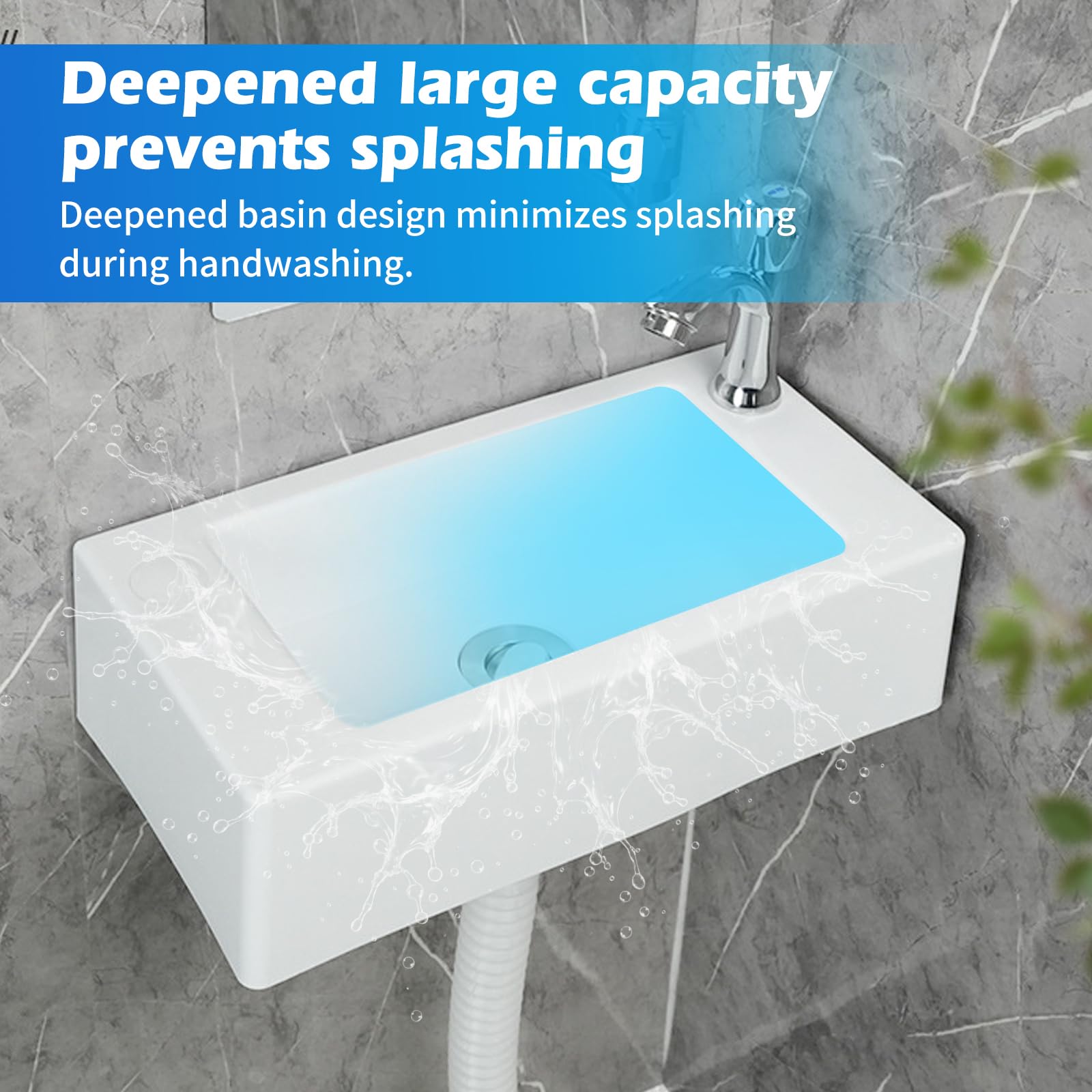 Lavabo de plástico, lavabo de vertido, lavabo para lavarse las manos, lavabo sencillo de plástico con manguera, tapón de desagüe para jardín, garaje, sótano, autocaravana (blanco, 40 x 20 cm)