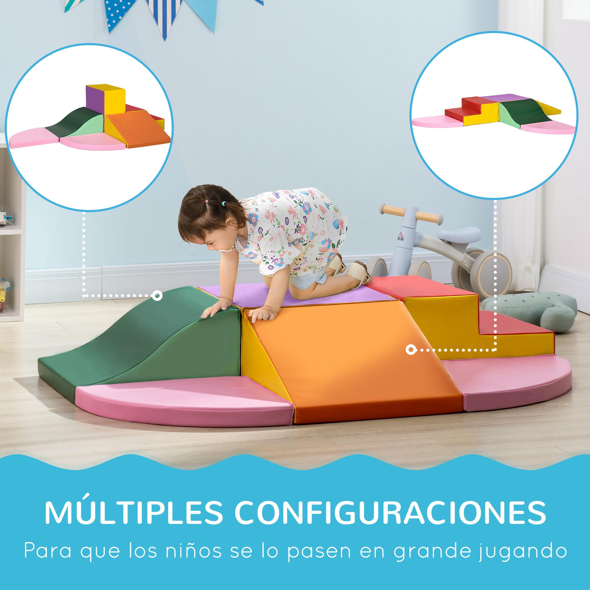 HOMCOM Juego de 6 de Bloques de Espuma para Niños Bloques de Construcción Grandes Figuras de Construcción Juguete para Aprendizaje para Escalar y Gatear Multicolor