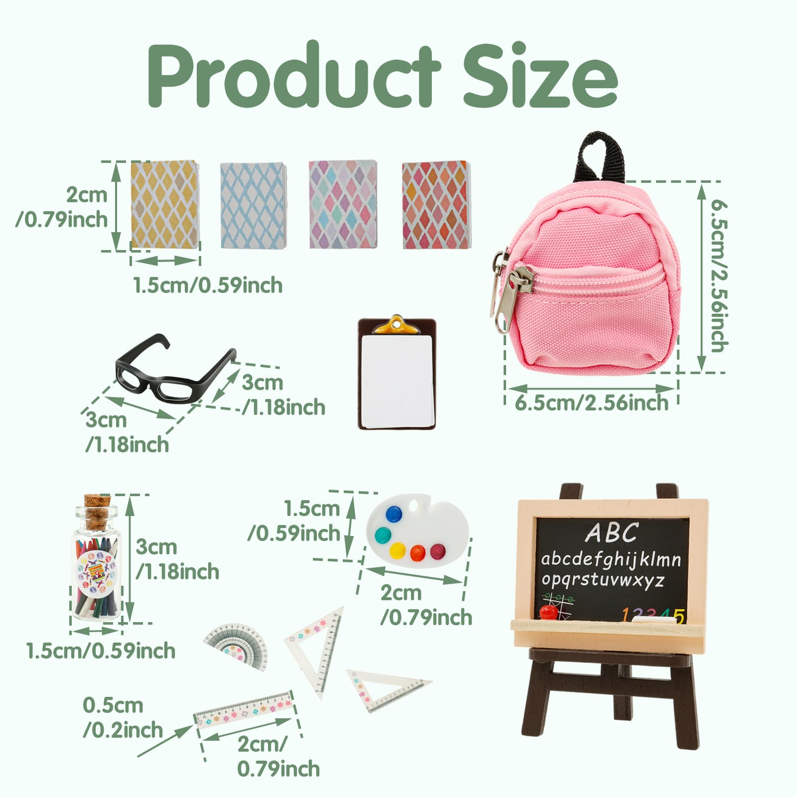 GLMFAN - 14 Piezas De Mini útiles Escolares Para Muñecas, Accesorios Para Casa De Muñecas, Accesorios Para Muñecas En Miniatura, Juego De Juguetes Para Muñecas Incluye Mini Libro, Mochila Pequeña