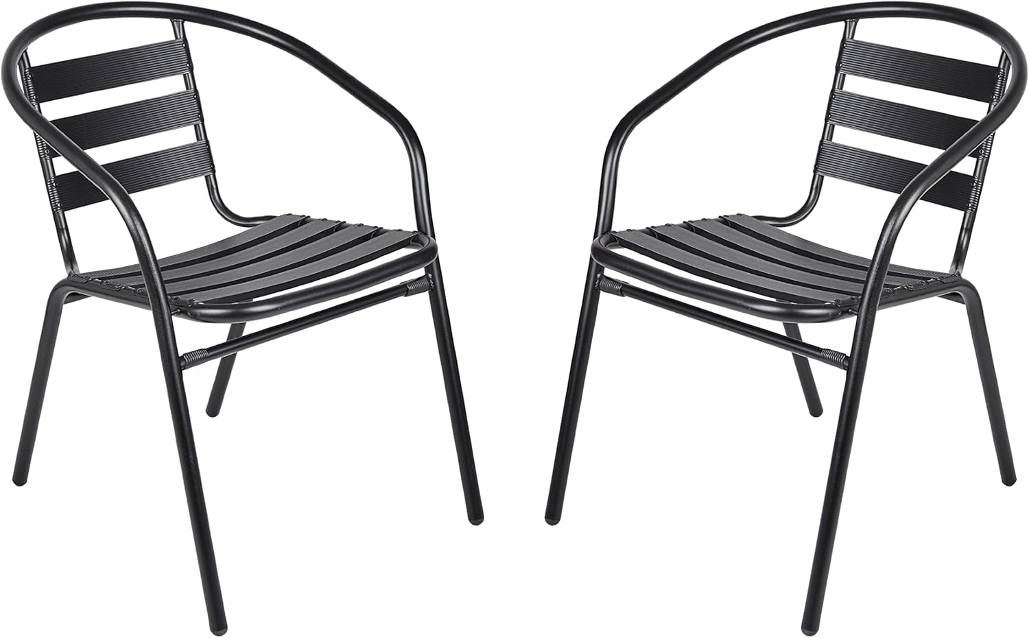BTEXPERT Indoor Outdoor Set of 2 Black Restaurant Metal Aluminum Slat Stack Chairs Lightweight for Dining Patio Shop