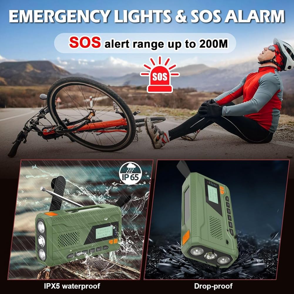 Mini korba ręczna radio Bluetooth +//radio FM 4500 mAh zasilane energią słoneczną radio awaryjne z latarką LED, alarm SOS