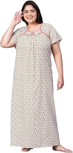 CLOCHOICE Comfy Classic Floral Print Pink Plus Size Women Nighty/Maxi