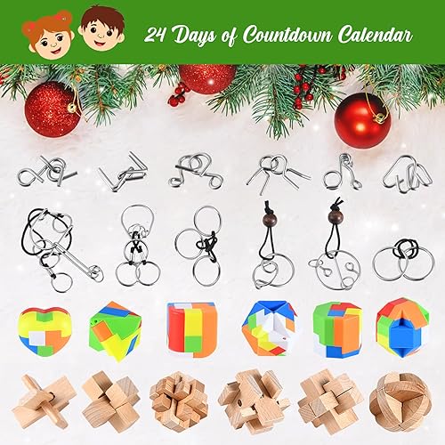 Miniatura 2 de Calendario de Adviento 2023, calendario de cuenta regresiva de Navidad, caja de regalo con 24 rompecabezas de acertijos, calendario de Adviento 2023