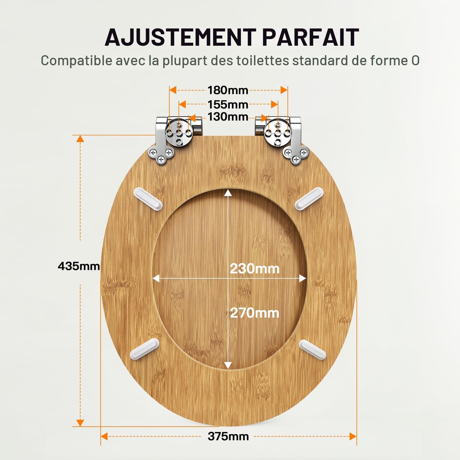 Pipishell abattant wc bois forme O fermeture douce charnières métalliques lisses toilette MDF