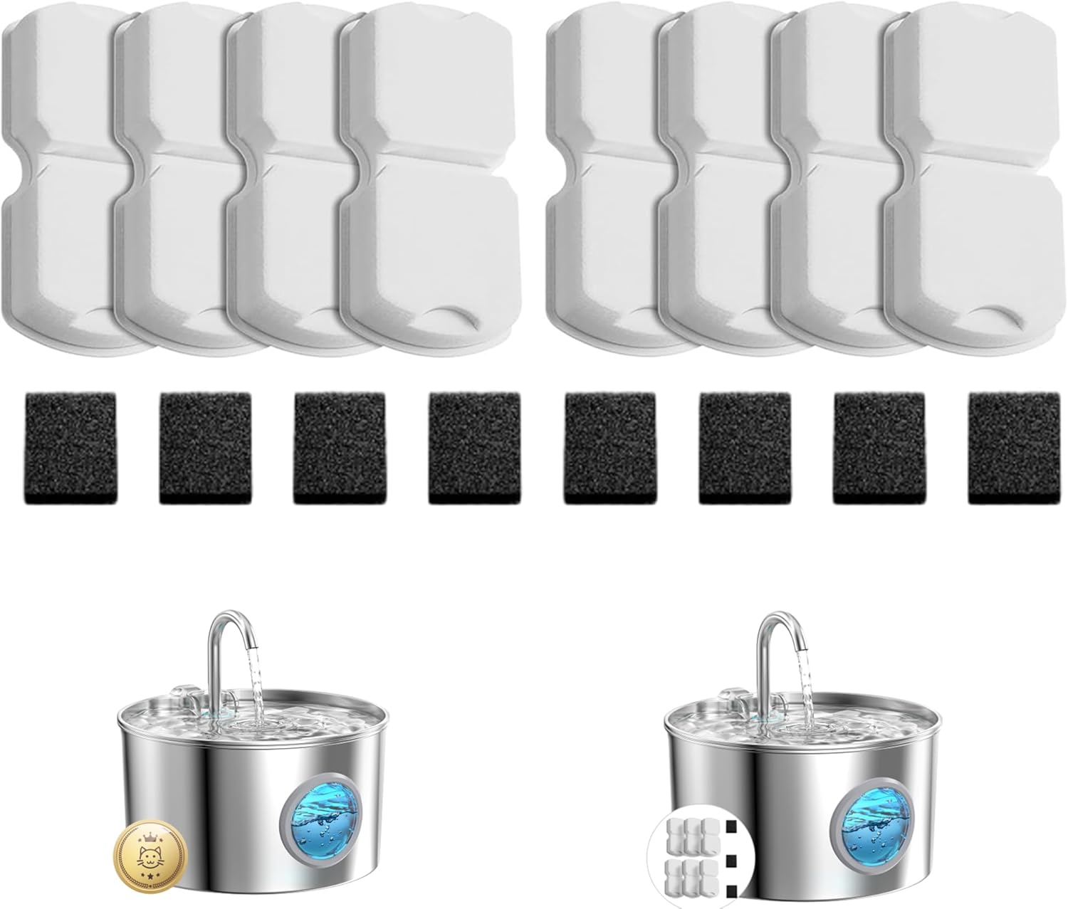 GIOTOHUN Repuesto Filtros Fuente Agua Gato: 16 Filtros - 8 Carbón y 8 Esponja