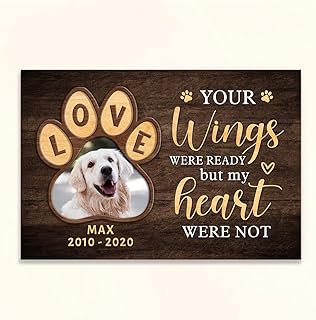 Personalized Memorial Canvas Wall Art For Loss Of Dog Cat Upload Photo Pet Loss Gifts Your Wings Were Ready Custom Name Upload Photo Pet Loss Gifts Canvas Poster Home Decor Anniversary