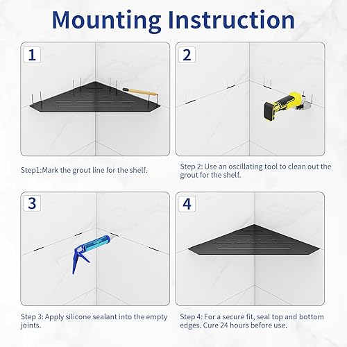 Miniatura 3 de Estante de ducha de esquina empotrado de 10 pulgadas, 2 paquetes, instalación de montaje en lechada con soporte para jabón, organizador de esquina