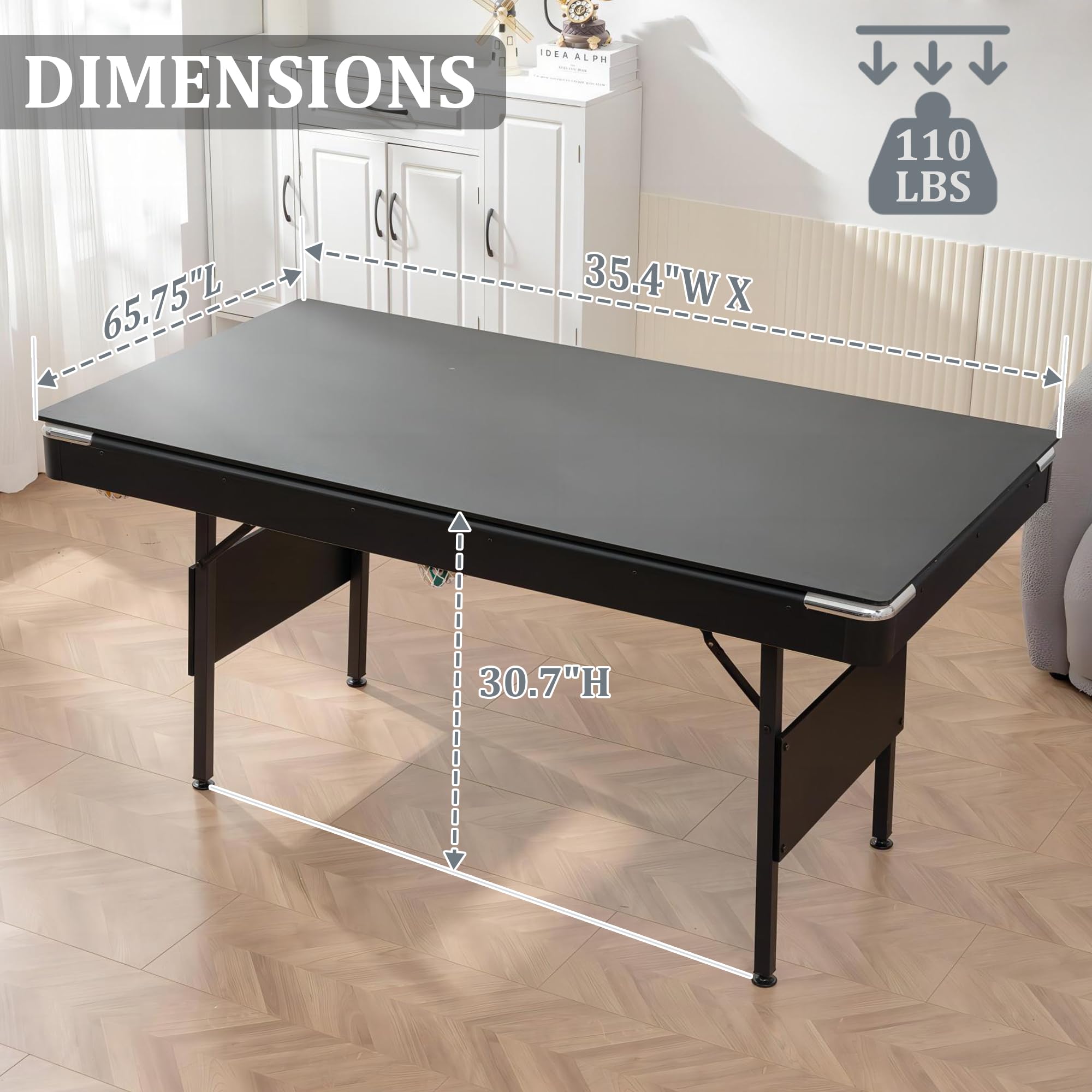ARCLIS 5.5 Foot 3 in 1 Muitfunctional Game Table, Folding Portable with Pool Tables Ping Pong Tables Dining Tables, Billiard Tennis Flat and Supplies Combo for Indoor Outdoor All Ages (Black+Blue)