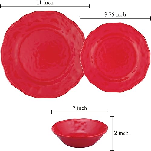 Miniatura 3 de UP ware - Juego de vajilla navideña de melamina roja de 12 piezas, juego de platos para exteriores, juegos de platos y cuencos, decoraciones