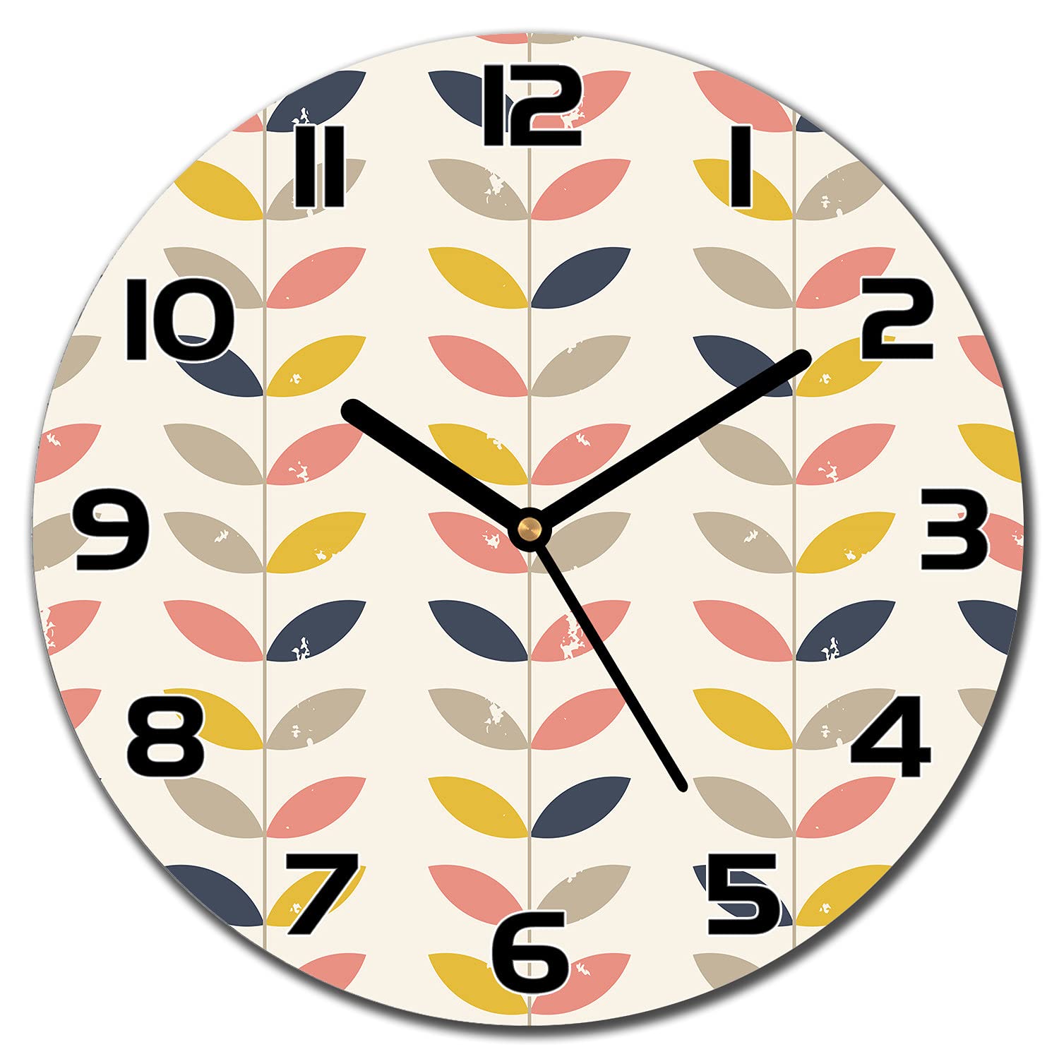 Horloge en verre de cuisine salon moderne Coloray Twigsorange ronde 30 cm aiguilles noires