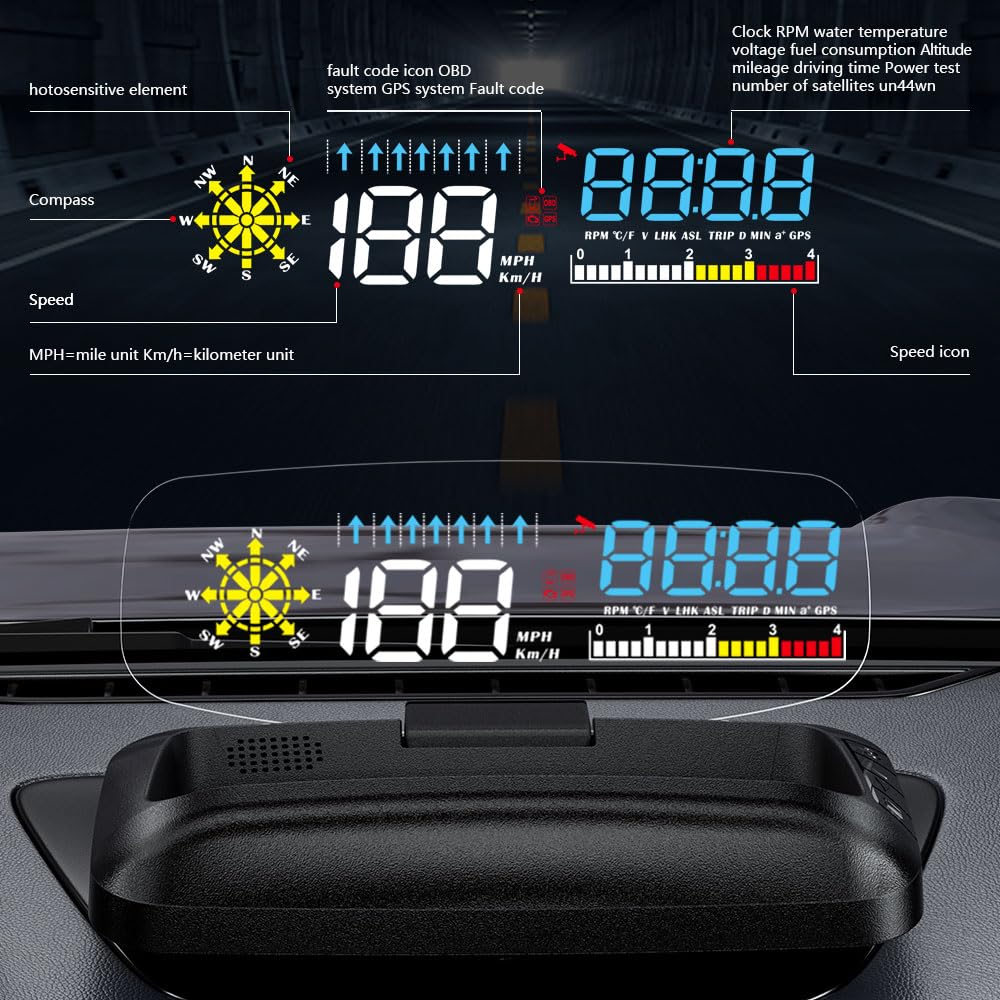 Head Up Display Proyección de navegación HUD Pantalla de visualización frontal Velocímetro GPS Medidor de temperatura del agua Consumo de combustible Accesorios for automóviles Head Up Display Coche(C