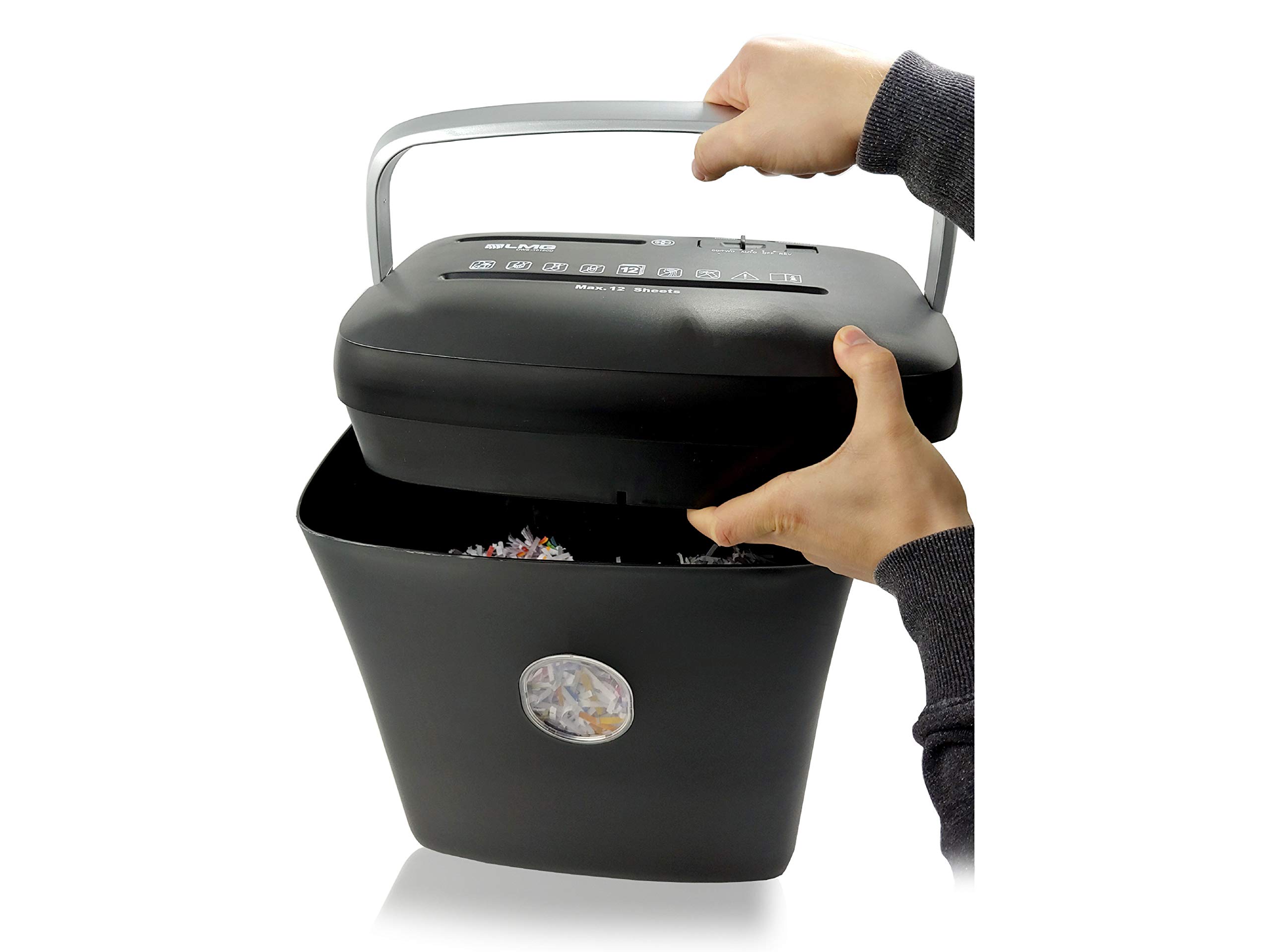 Aktenvernichter Kreuzschnitt - 12 Blatt mit riesen 21L Behälter - Sehr schneller Premium Hochsicherheits Schredder für vertrauliche Dokumente, mit Haltegriff - Automatischer Einzug mit CD-Fach- DSGVO