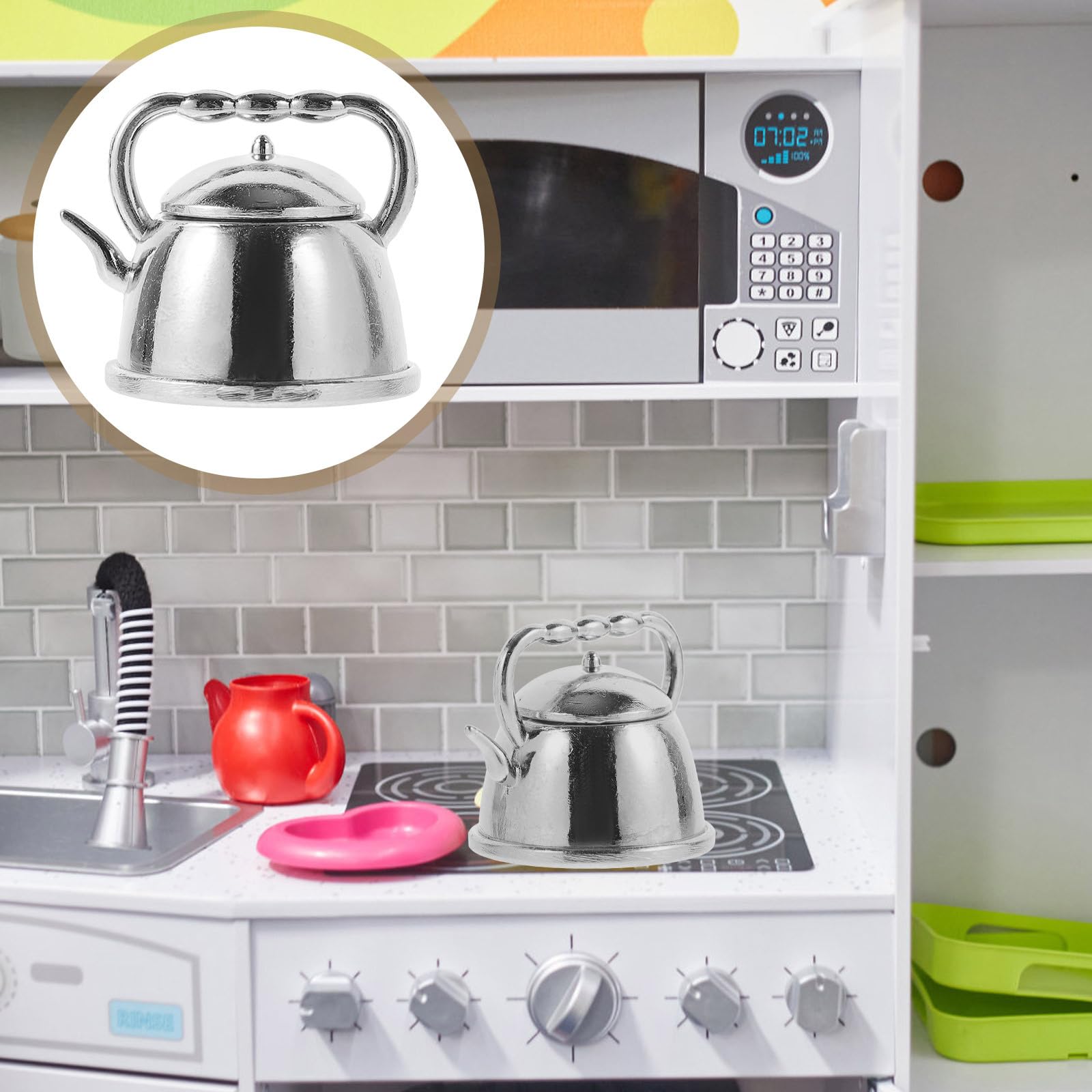 1:12 Scale Miniature Tea Kettle - Retro Metal Dollhouse Accessory For Kitchen Display
