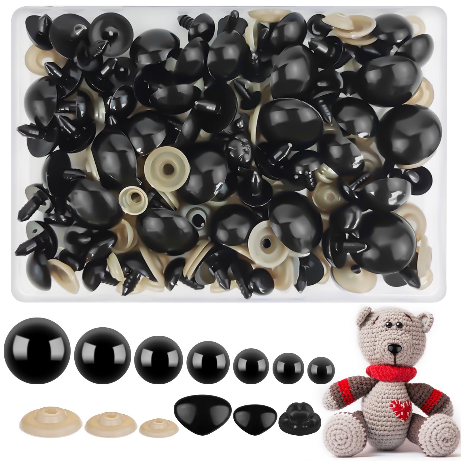HavaCue 94 Pack 12-30mm Safety Eyes and Safety Noses Set