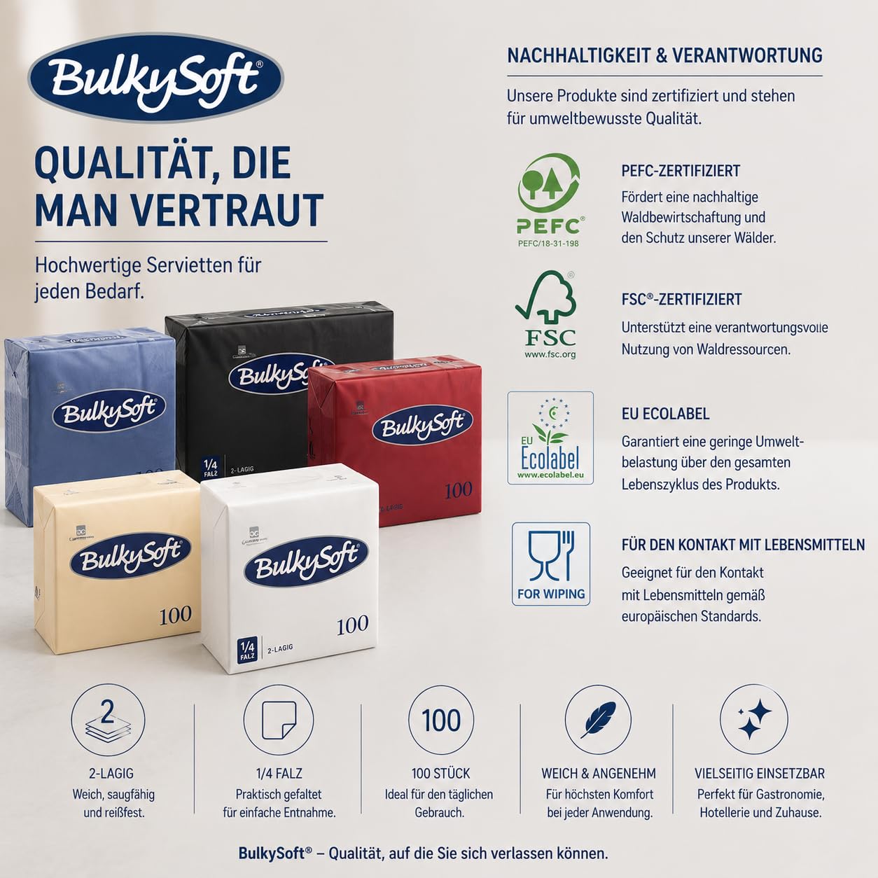 Commerline Lot de 1000 serviettes de table rouges - 40 x 40 cm - 2 couches - Grandes serviettes en papier pliées en 1/4 - Douces et absorbantes - Serviettes de restauration de qualité supérieure pour