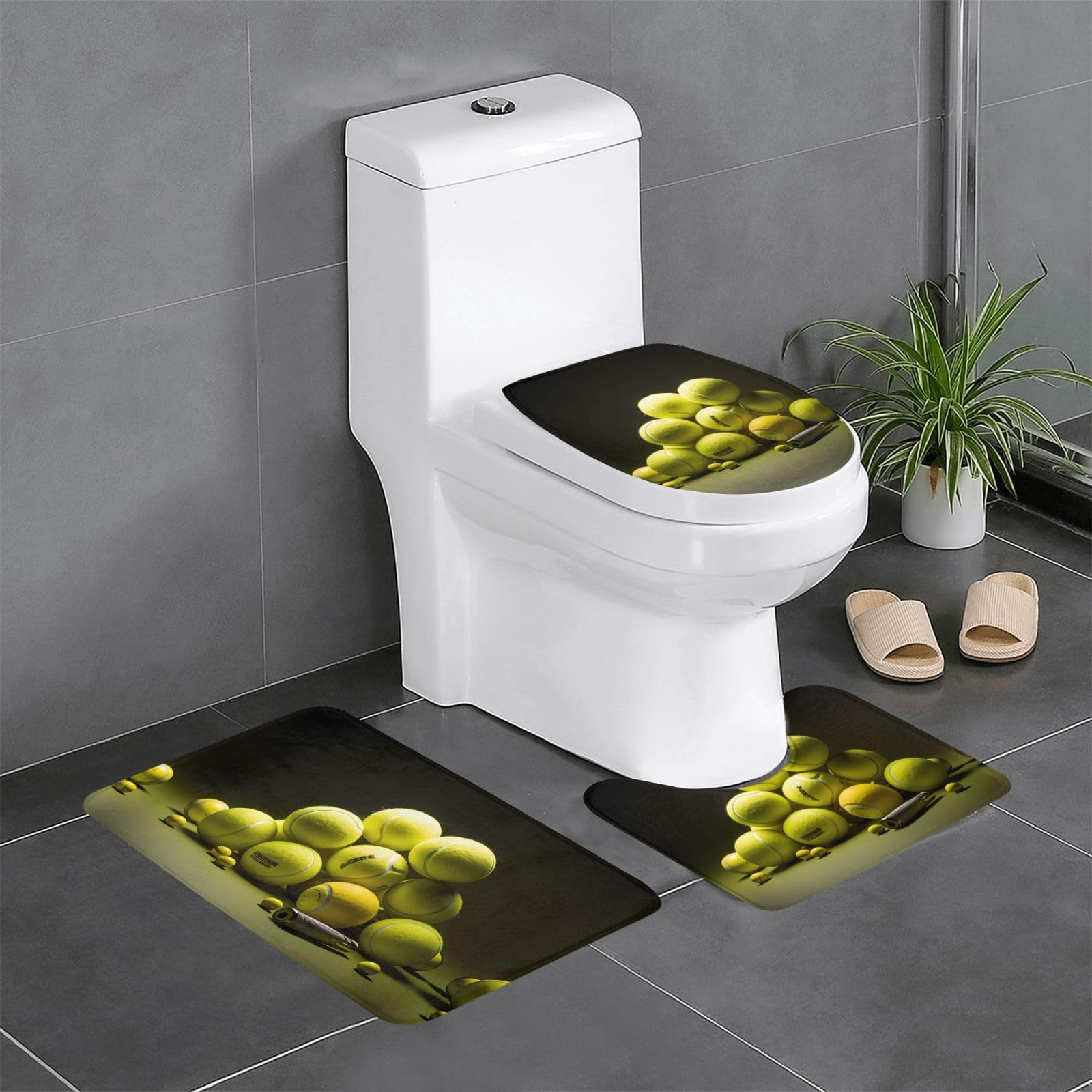 Tapis de salle de bain pour toilettes et coiffeuse lot de 3 au style tennis moderne