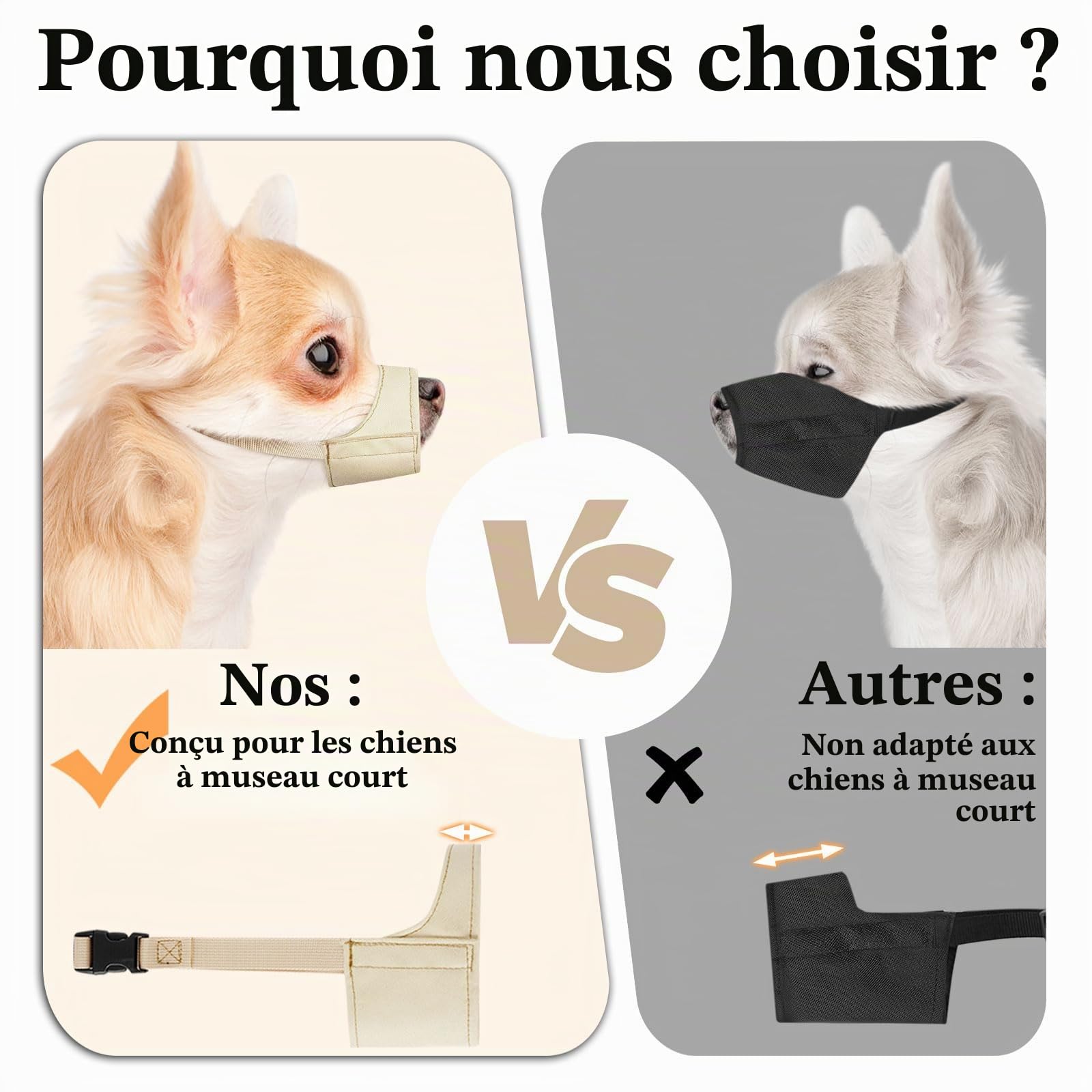 Mayerzon Muselière à museau Court pour Chihuahua, Shih tzu, Boxeur américain, muselière en Tissu Doux pour Le toilettage des visites vétérinaires, empêche Les morsures et Les Combats