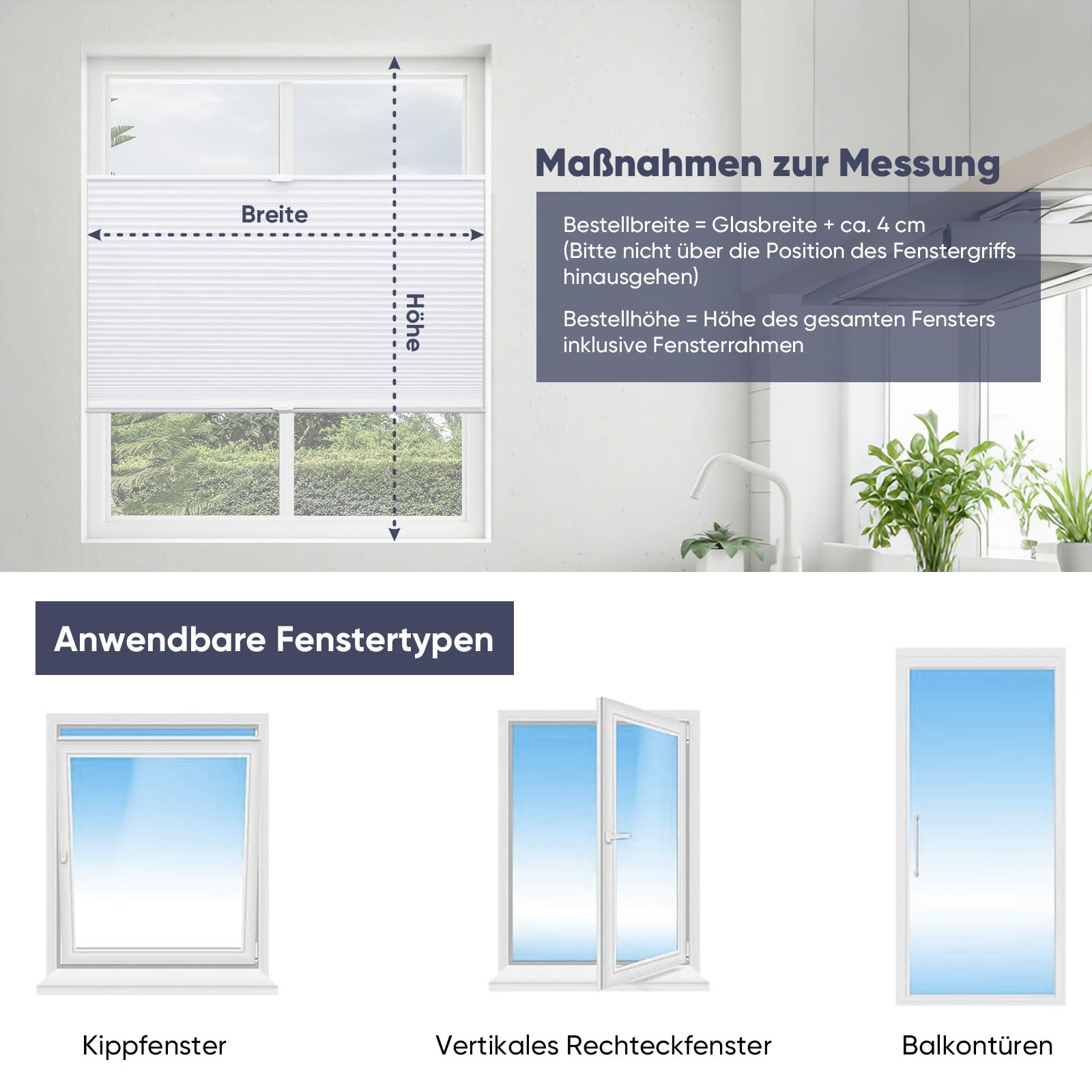Sekey Plissees für Fenster ohne Bohren Blickdicht Plissee Klemmfix Nahtlos Elegant Halb-Wabenplissee – Bild 5