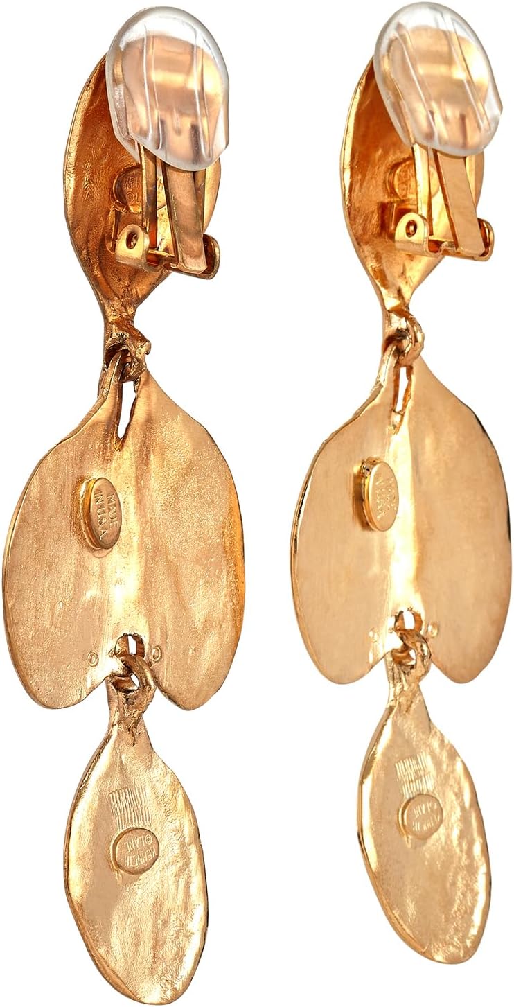 Kenneth Jay Lane Gold Leaf Drop Clip Earring