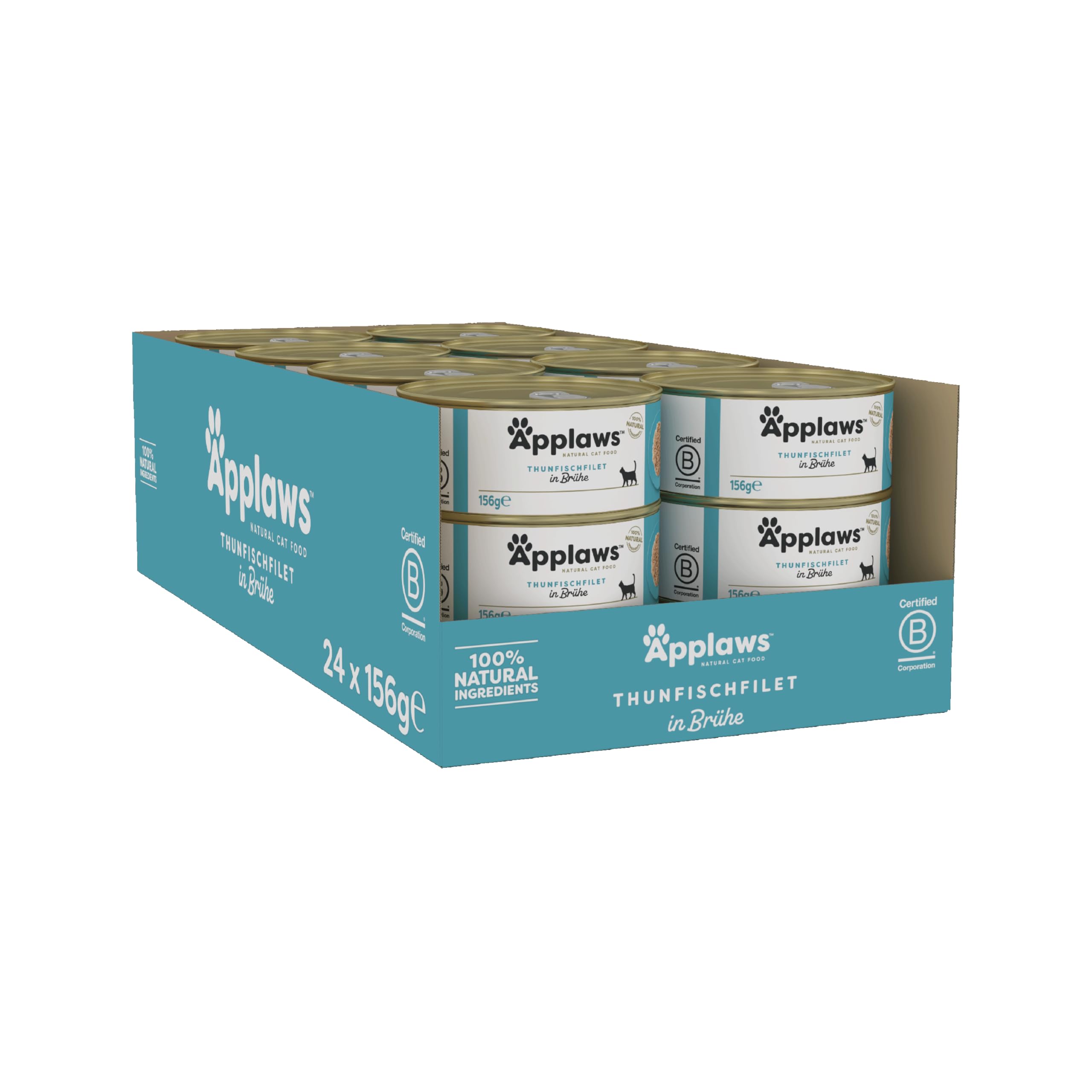 Applaws 100% natürliches Premium-Nassfutter für Katzen, Thunfischfilet in Brühe - Packung mit 24 x 156g Dosen