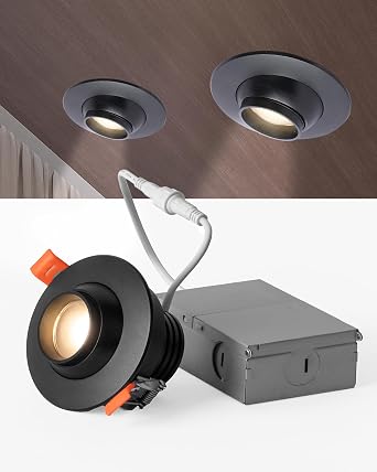 Aisilan 3 Inch LED Recessed Lighting CRI 97, 20-60 Zoomable Gimbal Down Light, 7W COB Black Eyeball Can Lights with Junction Box, Anti Glare Recessed Light for Living Room Hallway Corridor