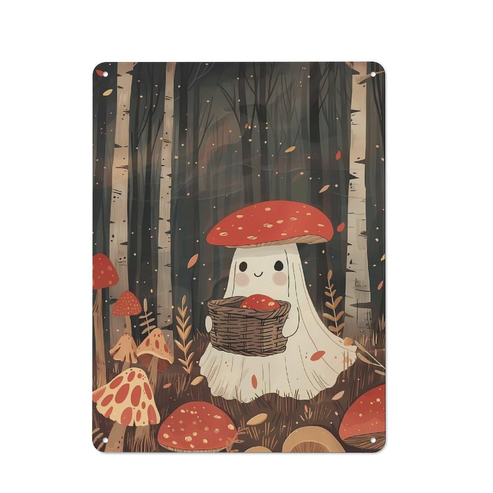 Junmoney Autumn Ghost Collecting Mushrooms Rustic Metal Sign 40X30cm For Lounge Or Reading Corner, For Reading Corner Decorators