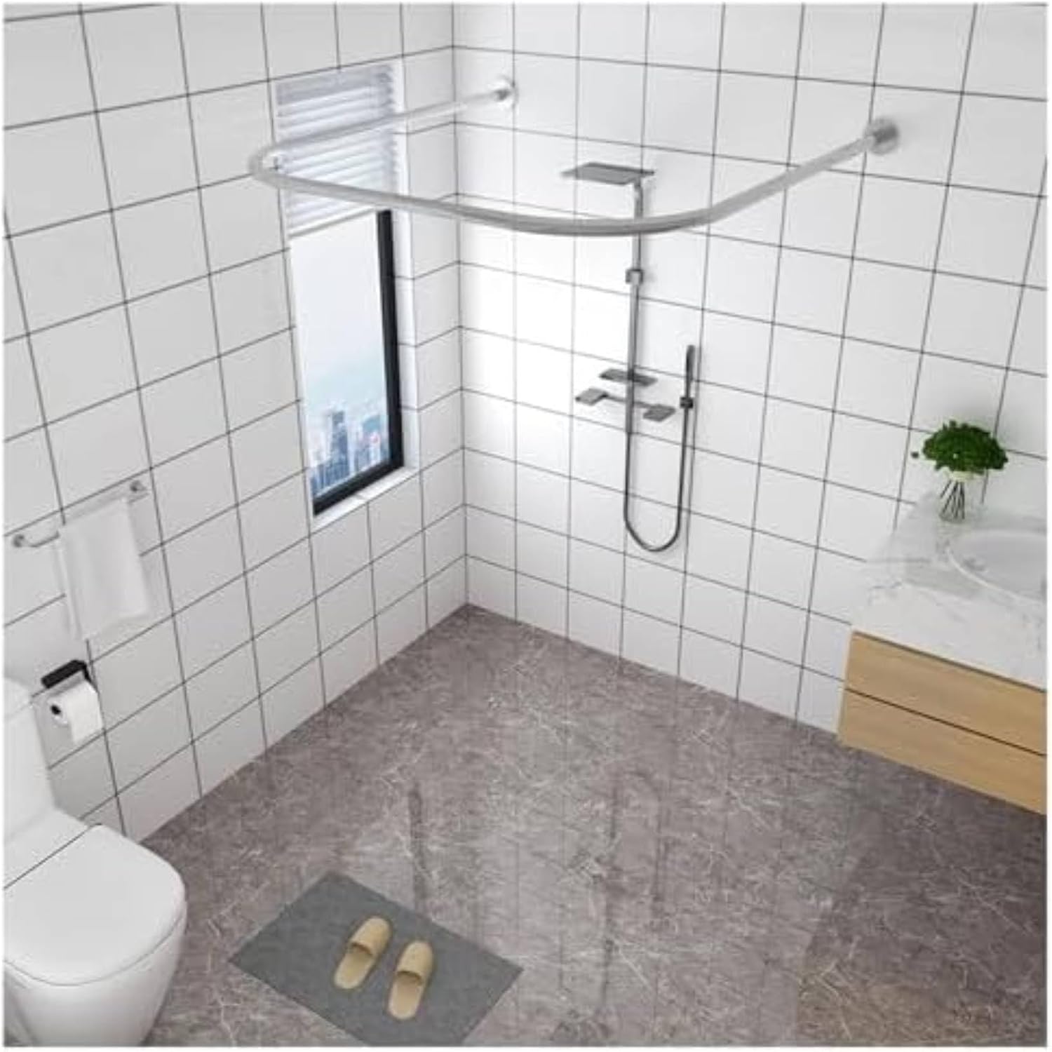 U Shaped Expandable Shower Curtain Rod No Drill Easy Installation Ideal for Bathroom & Clothing Store Adjustable Space Saving Design