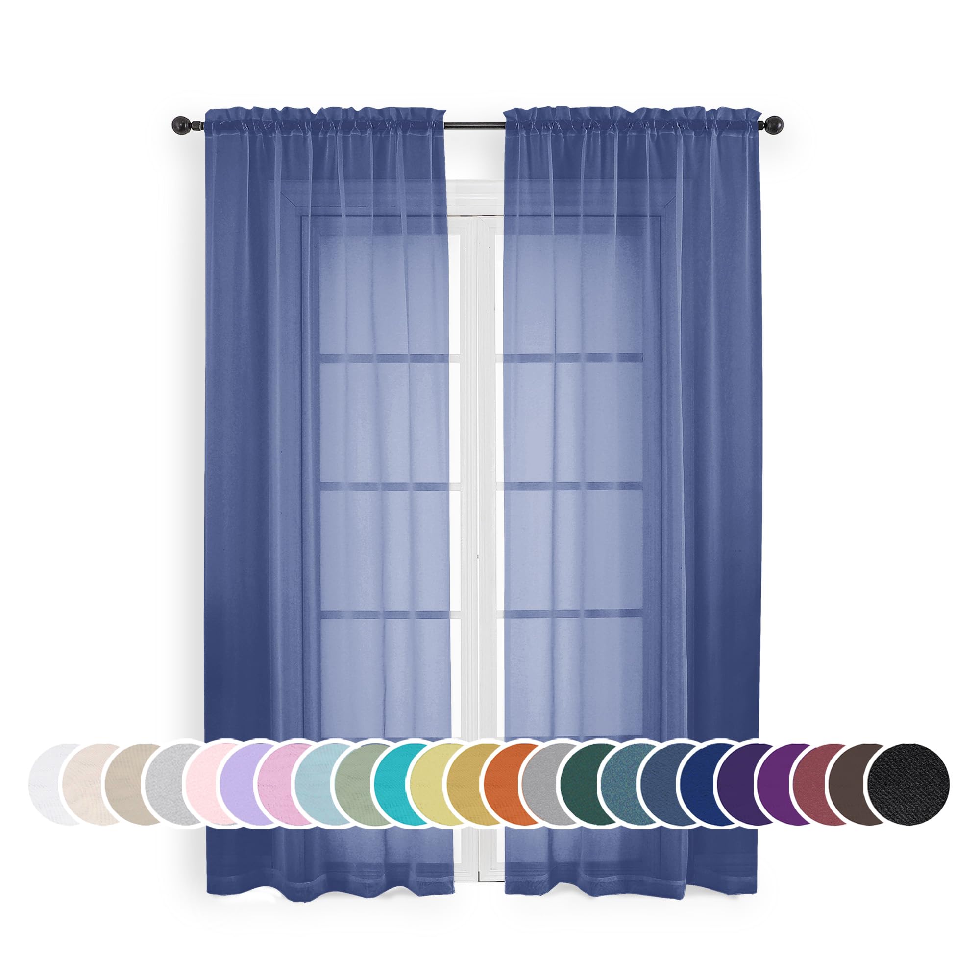 Blue Sheer Curtains 72 Inches Long 2 Panels Set, Transparent Light Filtering Sheer Curtain Rod Pocket Clear Drapes for Living Room Bedroom Window Sliding Glass Door, Each 42 x 72 Inch