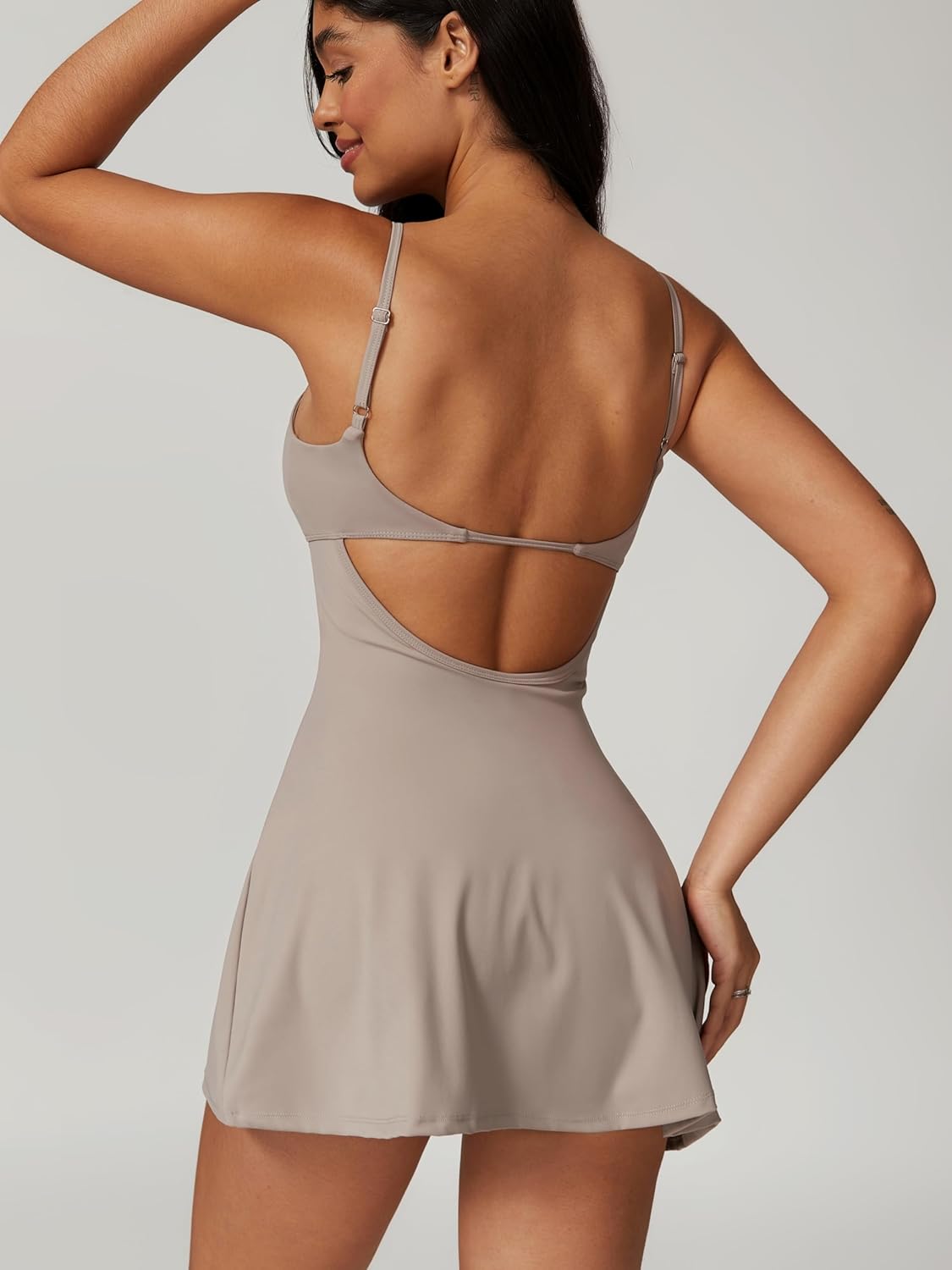 ABOCIW Womens Square Neck Tennis Dress with Shorts Spaghetti Strap Backless Workout Side Slit Athletic Golf Dresses