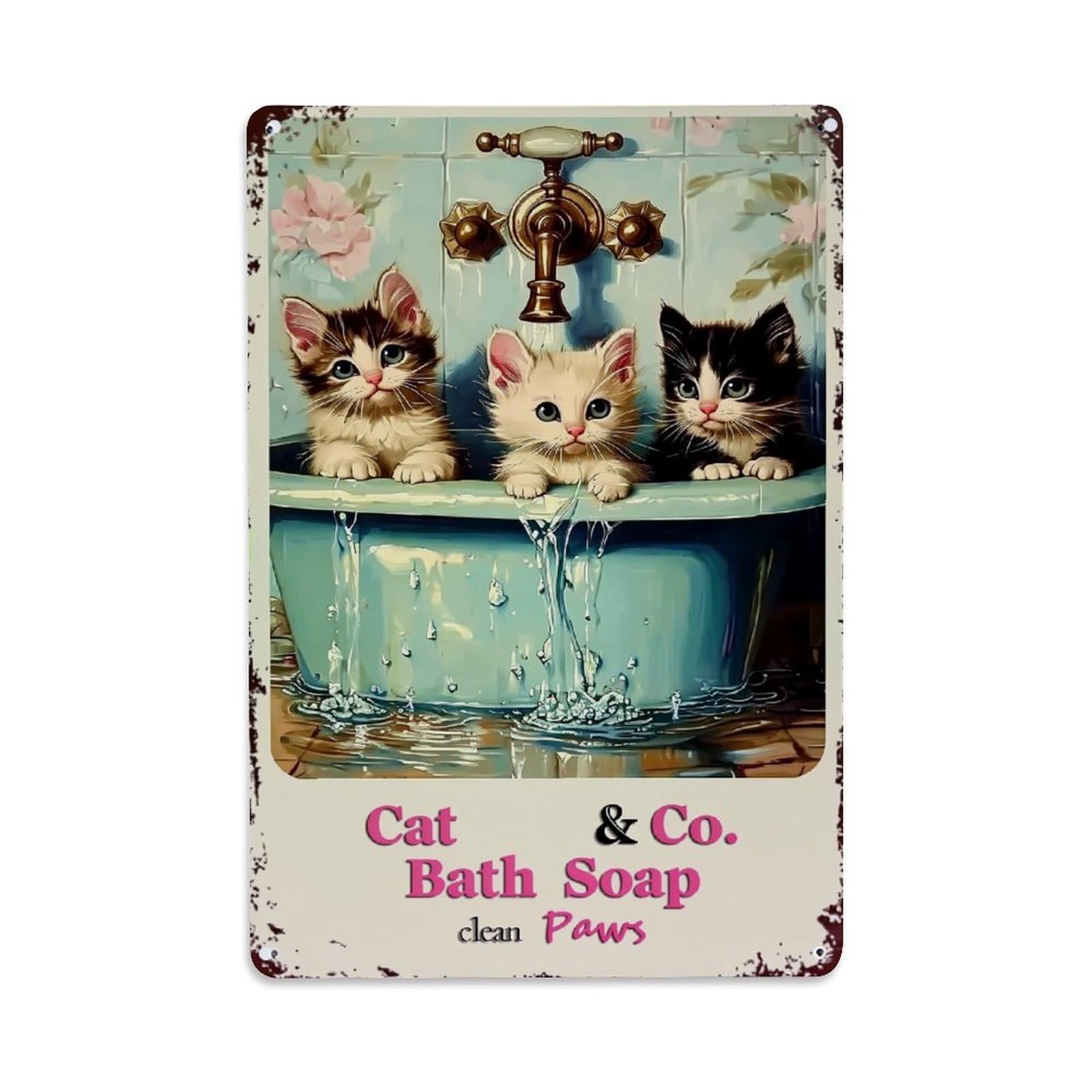 Nestemfo Vintage Three Kittens In Blue Bathtub Tin Sign Metal Sign, Living Room,Bar, Home, Bedroom Wall Decor,Retro Metal Poster 8X12 Inches