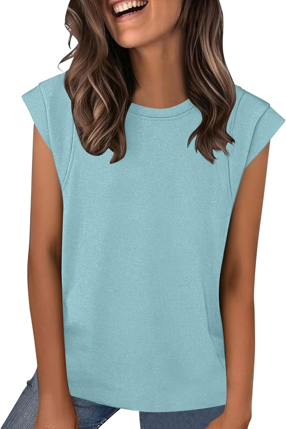 Womens Cap Sleeve Tops Summer Tshirts Cute Crew Neck Casual Basic Tee Dressy Work Blouses Trendy Outfits