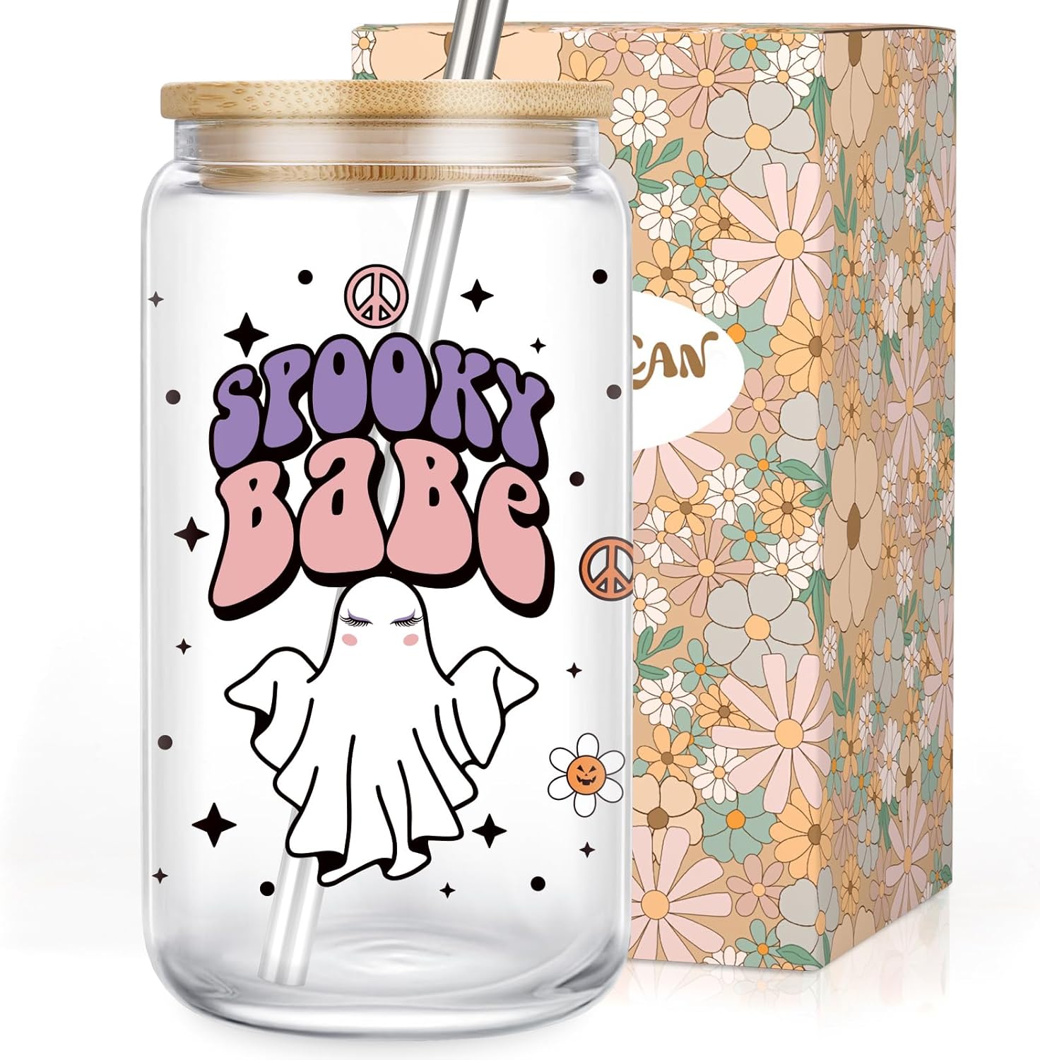 LEADO Halloween Spooky Cups 16 oz Halloween Glass Cups