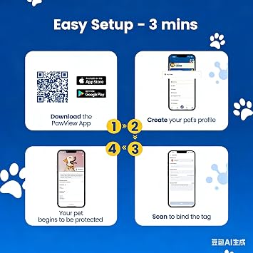 Smart QR Code Cat Tag Customized Pet ID Tag with Online Editable Contact Info, Privacy Control, Lost & Found Alerts, Health Management, Stylish Pet Accessories & Gift Options,Blue, Cat Paw