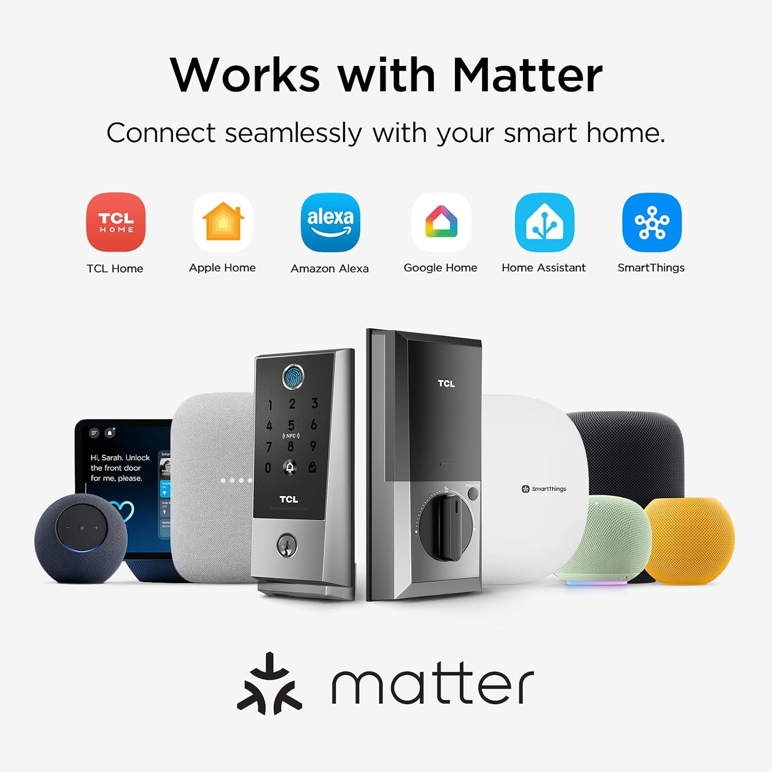 TCL Smart Front Door Lock, Fingerprint Keyless Entry Deadbolt Locks | Matter Over Thread, Rechargeable Battery, WIFI, Works with Apple Home, HomeKit, Alexa, Google, Home Assistant, D2 Plus