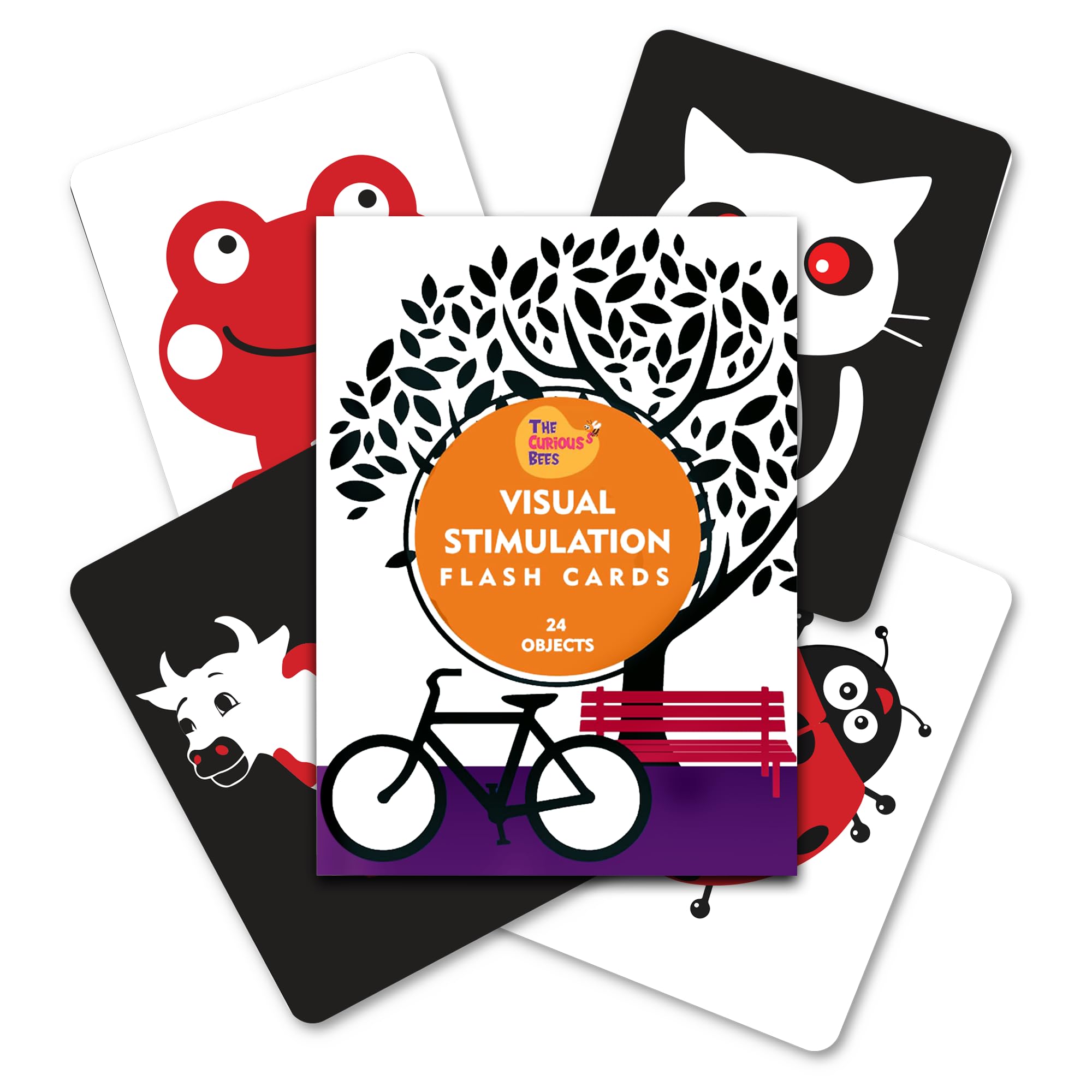 Visual Stimulation New Born Anti-Glare Cards | 24 Objects for Visual Colour Stimulation, Cognitive & Sensory Development of 6-12 Month Old Kids