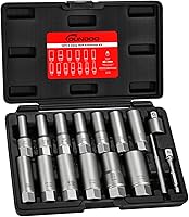 Vista 10 de Kit de 7 piezas extractor de pernos, juego extractor de pernos dañados, juego Easy Out largo y profundo, herramienta de dado para tuercas de rueda