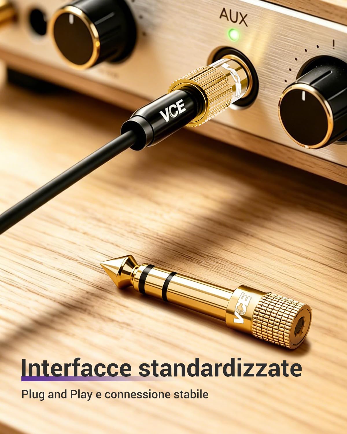 VCE Adattatore Jack 6.3 3.5 Placcato in Oro, da Piccolo a Grande Stereo AUX per Chitarra Elettrica, Amplificatore, Mixer, 2 Pezzi