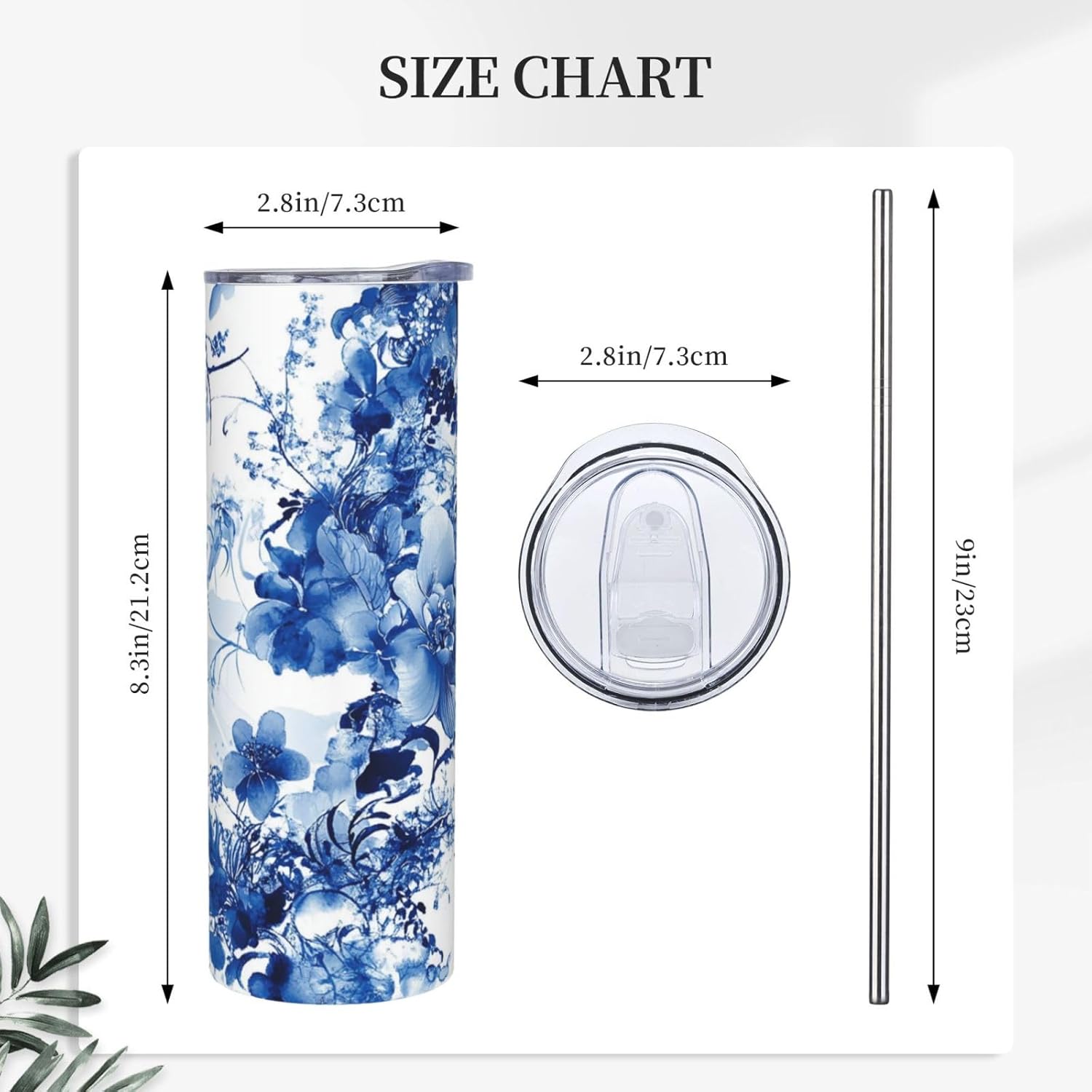 Chinoiserie Blue and White Floral Skinny Tumblers Splash-Proof Lid 20 oz with Metal Straw Travel Coffee Mug,Floral Tumbler Water Bottle Wine Cups,Unique Gifts for Her,Bridesmaids,Friends,Sisters,Mom - Image 5