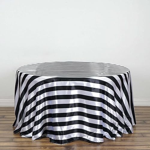 Efavormart - Mantel redondo de satén a rayas blancas y negras de 120 pulgadas sin costuras para decoración de bodas, fiestas, eventos