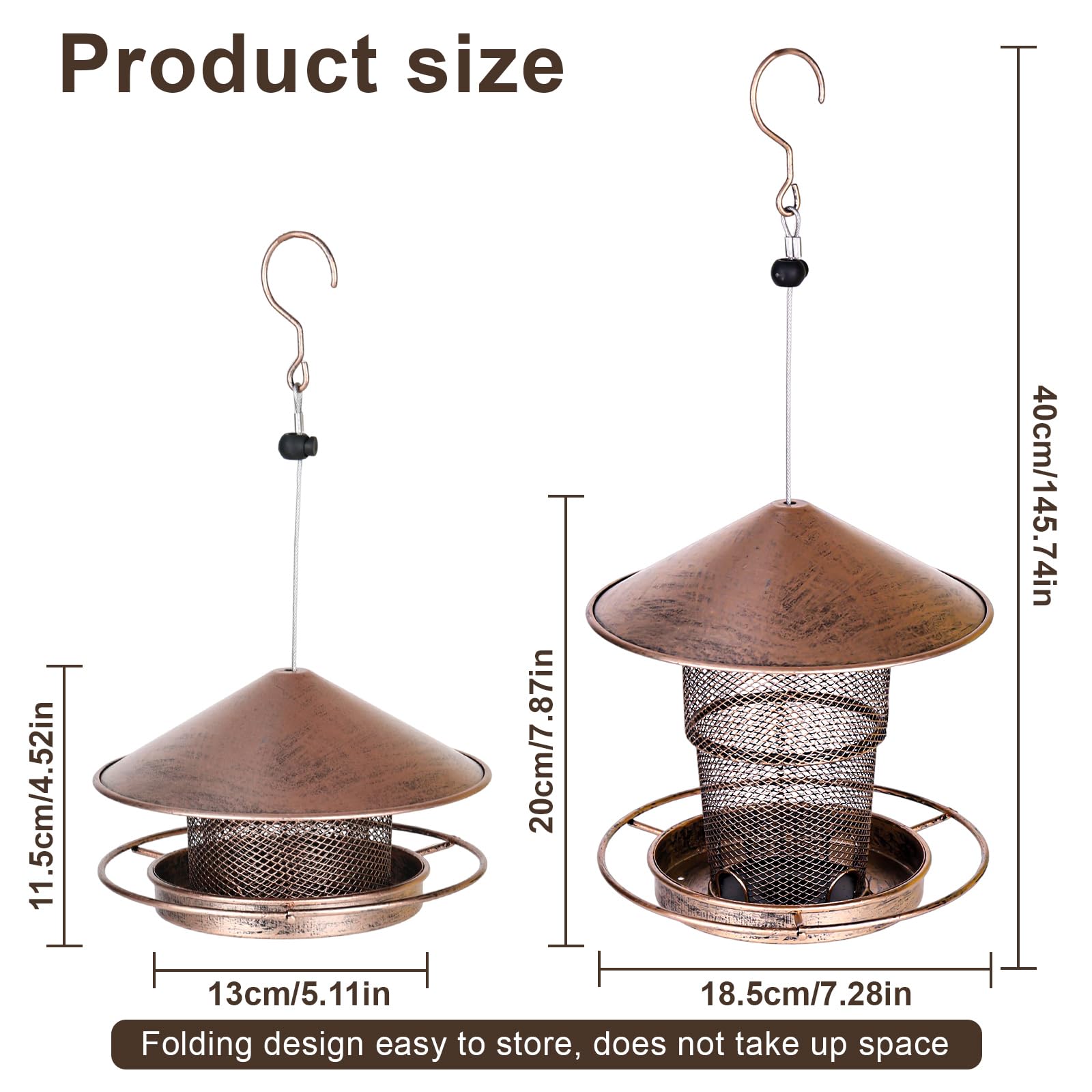 Comedero para pájaros colgante, plegable, comedero para pájaros, comedero para pájaros, resistente a la intemperie, con techo, decoración de jardín, adecuado para balcón, jardín - 2