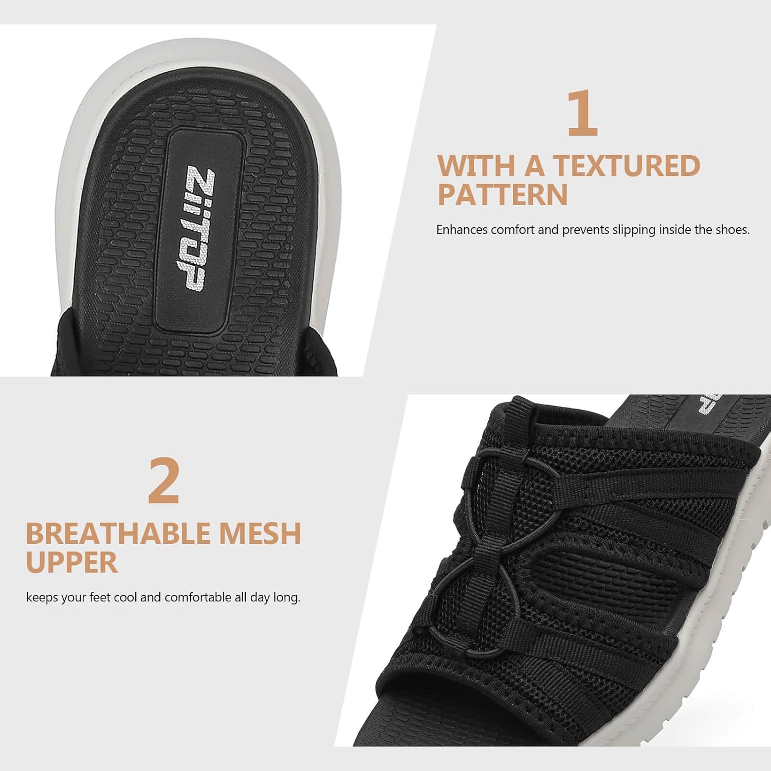 ziitop Slides Sandals For Women Breathable Mesh Sports Athletic Casual Slippers Sandals Lightweight Non Slip With Arch Support - Image 4