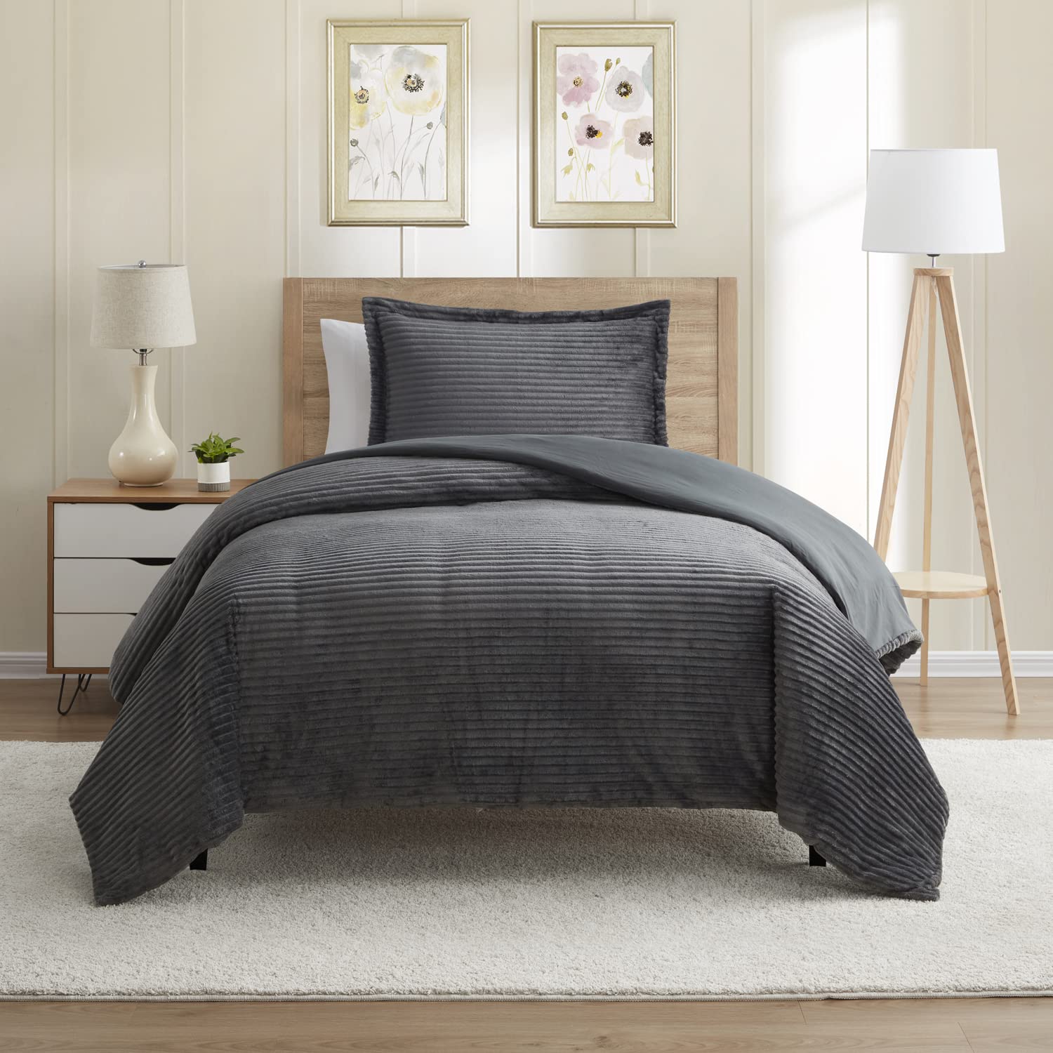 Nestl Premium Flannel Duvet Cover Set - 2 PC Reversible Twin Comforter Cover Set with Microfiber Back - 1 Velvet Duvet Cover Twin with Zipper Closure