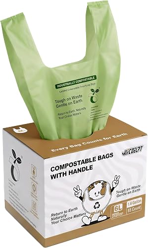 UFCOELPT 1.6 Gallon Compostable Food Scrap Bags with Handles, 55 Count - Certified Plant-Based Bags for Countertop Bins UFCOELPT 1.6 Gallon Compostable Food Scrap Bags with Handles, 55 Count - Certified Plant-Based Bags for Countertop Bins