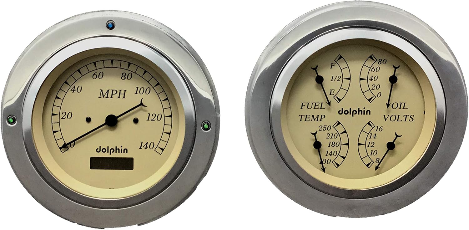 Dolphin Gauges 1954 Chevy Truck 5" Quad Style Programmable Gauge Dash Panel Insert Tan
