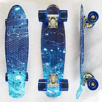 Cruiser Skateboard, 22 Inch Penny Board Cruiser Carver Baby Complete Mini Cruiser Skateboard Retro Design Starry Graphic Galaxy, Beginner Skating Board Classic Skateboard for Girls Kids Boys