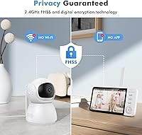 Vista 5 de Monitor de bebé con cámara y audio, pantalla LCD de 5 pulgadas 720P HD Video Baby Monitor, 1300 pies de largo alcance, visión nocturna, conversación