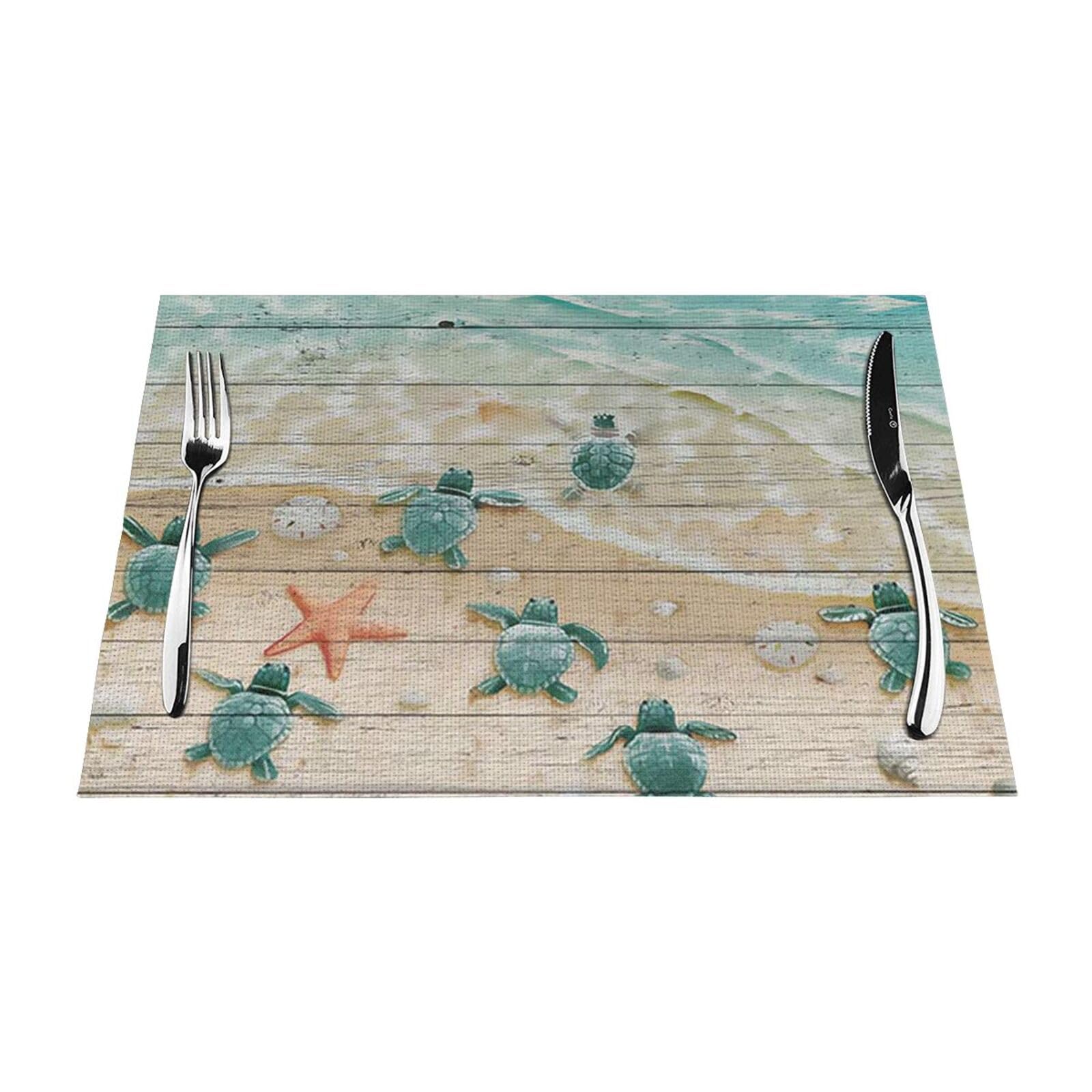 PVC Placemat Set of 4 PCS, 45x30 CM, Sea Turtle Printed Non-Slip Heat Resistant Place Mats for Kitchen Dining Table Indoor Outdoor
