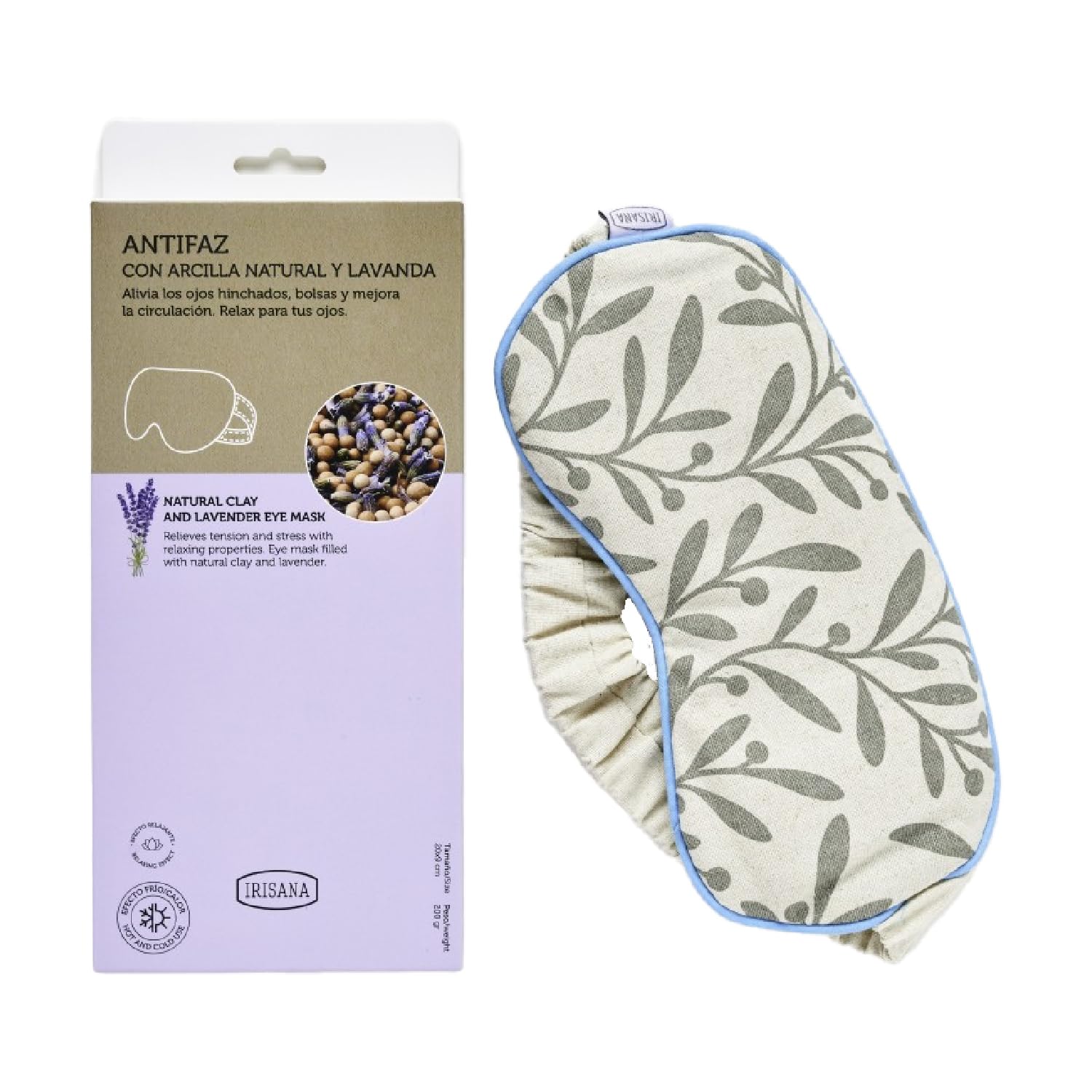 Irisana - Antifaz Térmico de Frío y Calor - Con Arcilla Natural y Lavanda - En Beige - 10 x 3 x 23 cm - Saco Semilla Microondas - Apto para Congelador